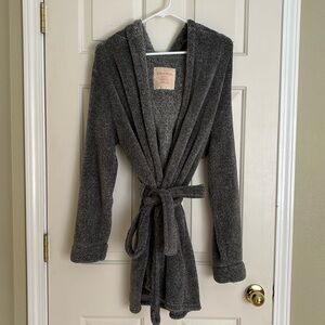 Plush bathrobe with hood